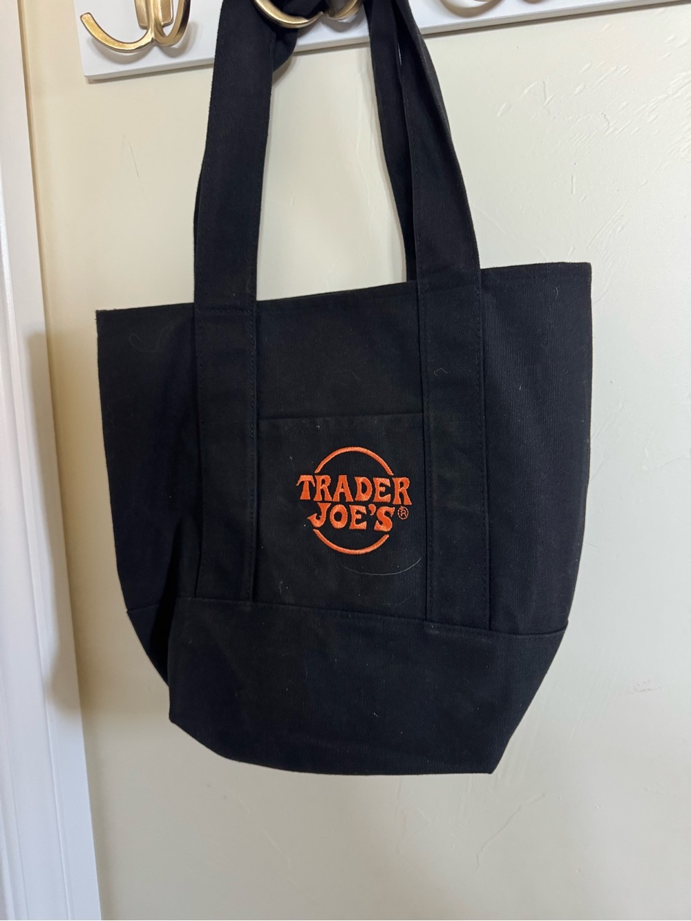 Trader Joe's Black Canvas Tote with Orange Logo Patch - Picture 2 of 2